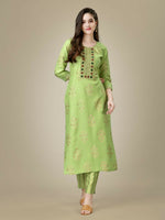 Thumbnail for Jyoti Fashion Women's Light Green Rayon Embroidered Kurta Pant Set - Distacart