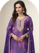 Thumbnail for Vegaa Fashion Violet Chinon Silk Embroidered Designer Sharara Suit