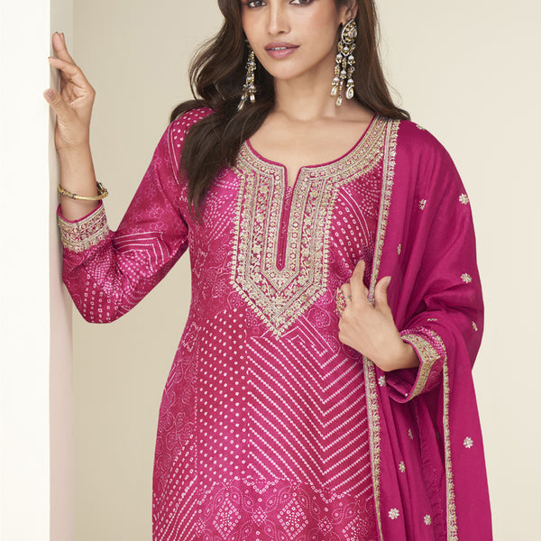 Vegaa Fashion Pink Chinon Silk Embroidered Designer Sharara Suit