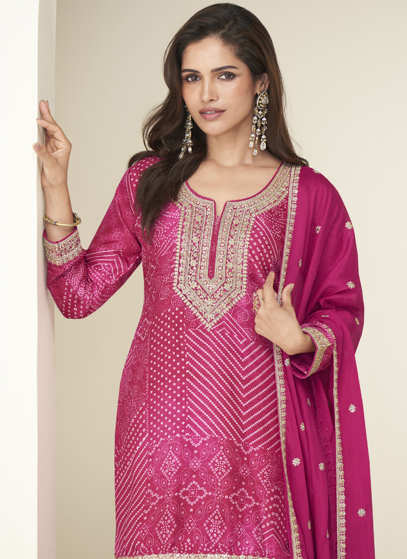 Vegaa Fashion Pink Chinon Silk Embroidered Designer Sharara Suit