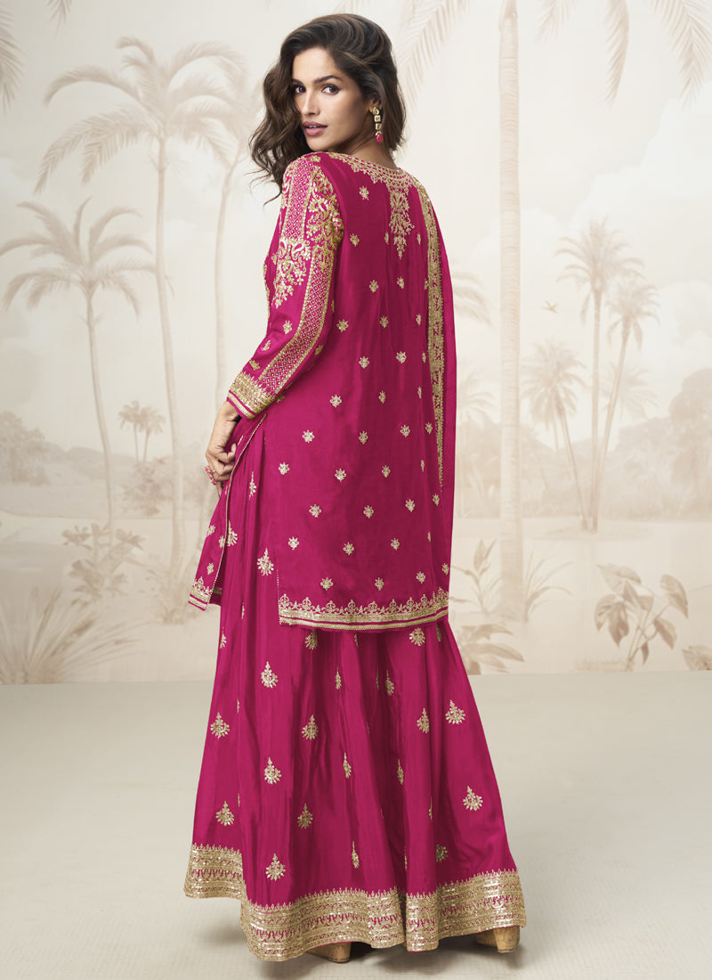 Vegaa Fashion Pink Chinon Silk Embroidered Sharara Suit