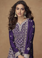 Thumbnail for Vegaa Fashion Purple Chinon Silk Embroidered Sharara Suit