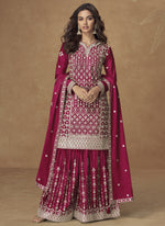 Thumbnail for Vegaa Fashion Rani Pink Chinon Silk Embroidered Sharara Suit
