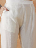 Thumbnail for Sangria White Ethnic Motifs Embroidered Thread Work Straight Kurta & Trouser With Dupatta