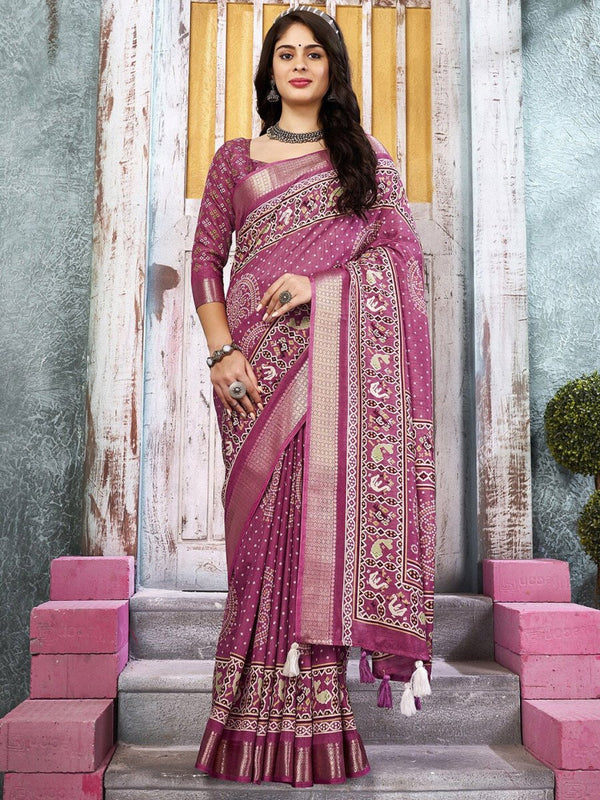 Anouk Printed Zari Bandhani Saree - Distacart