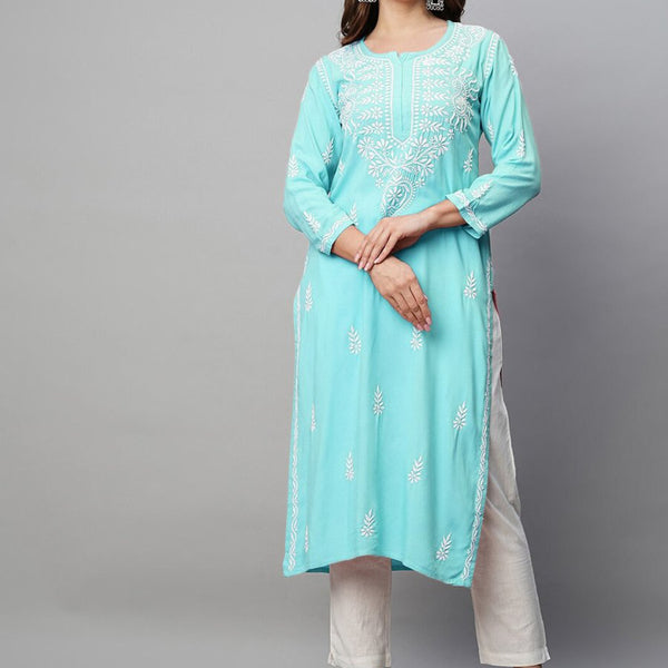 ADA Ethnic Motifs Embroidered Chikankari Cotton Kurta - Distacart
