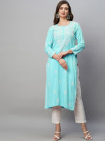 Thumbnail for ADA Ethnic Motifs Embroidered Chikankari Cotton Kurta - Distacart
