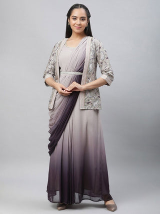 AURELIA Tie and Dye Maxi Fit and Flare Ethnic Dress With Jacket - Distacart