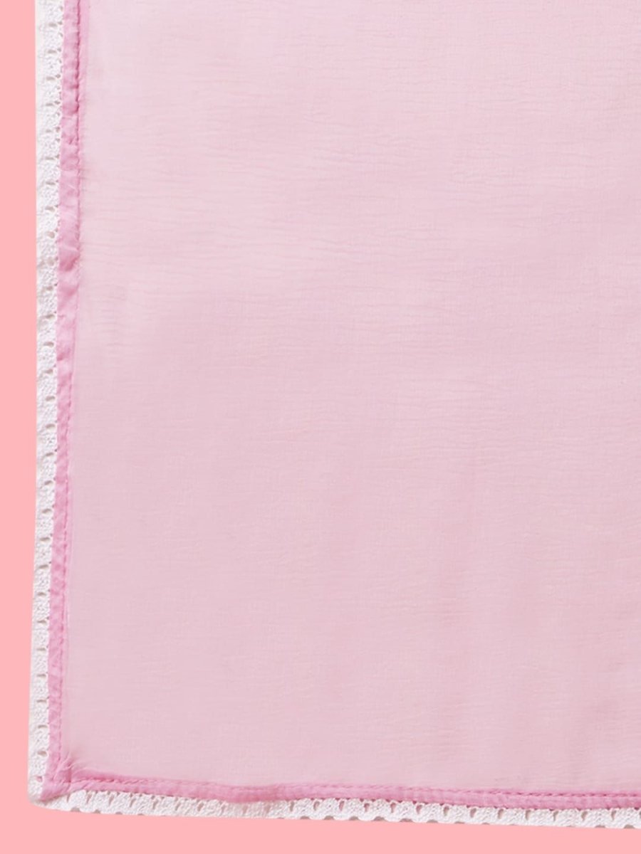 Anouk Pink Paisley Embroidered V-Neck Pure Cotton Straight Kurta with Trousers & Dupatta