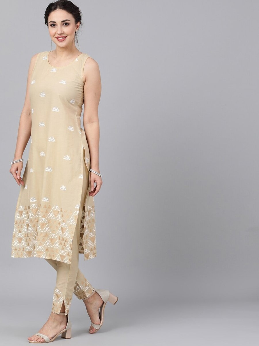 Aks Ethnic Motifs Printed Straight Pure Cotton Kurta with Trousers - Distacart