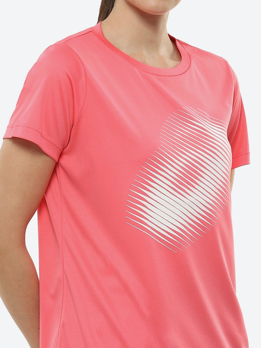 ASICS Women Pink Brand Logo Printed BIG GRAPHIC SS Round Neck Sports Running T-shirt - Distacart