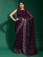 Thumbnail for Anouk Purple & Blue Embellished Sequinned Saree - Distacart