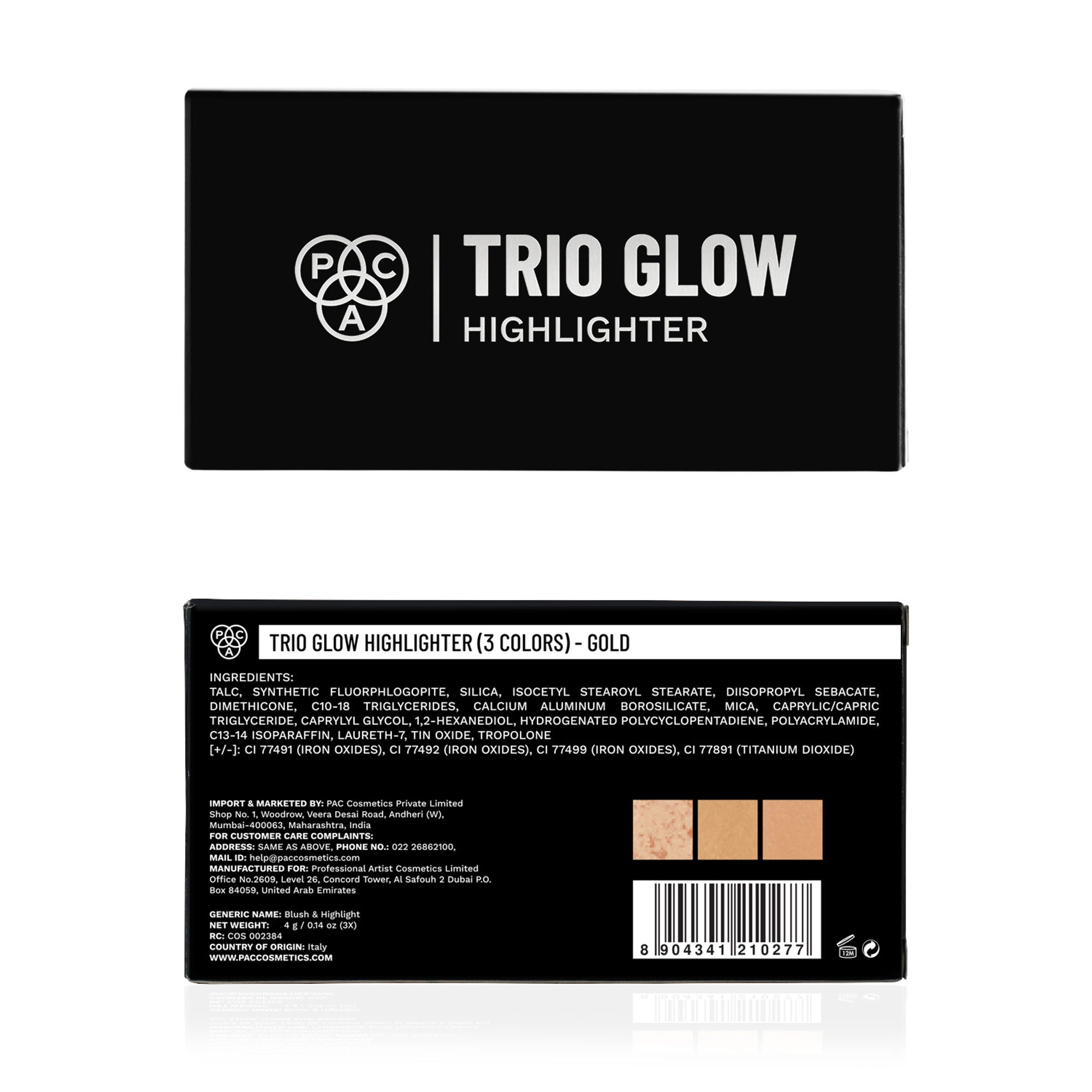 PAC Studio Trio Glow Highlighter X3 Gold - Ultra Blinding Finish, Silky Smooth Texture, Blends Seamlessly