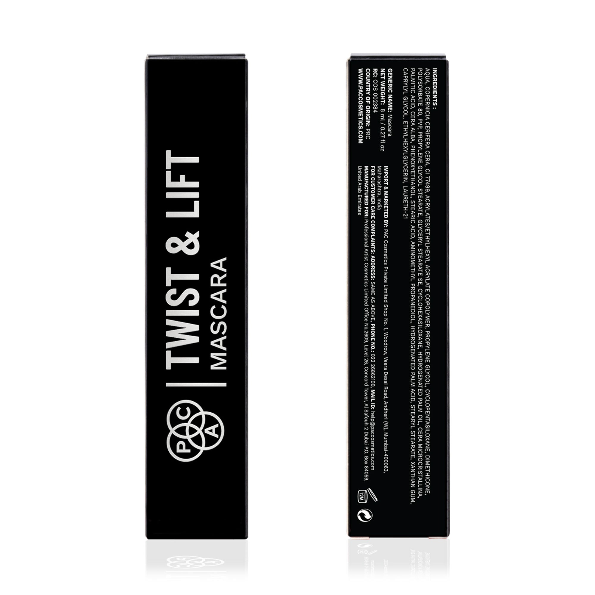PAC Studio Twist & Lift Mascara - 4-in-1 Mascara Wand, Curls Defines Volumizes & Lifts, Waterproof