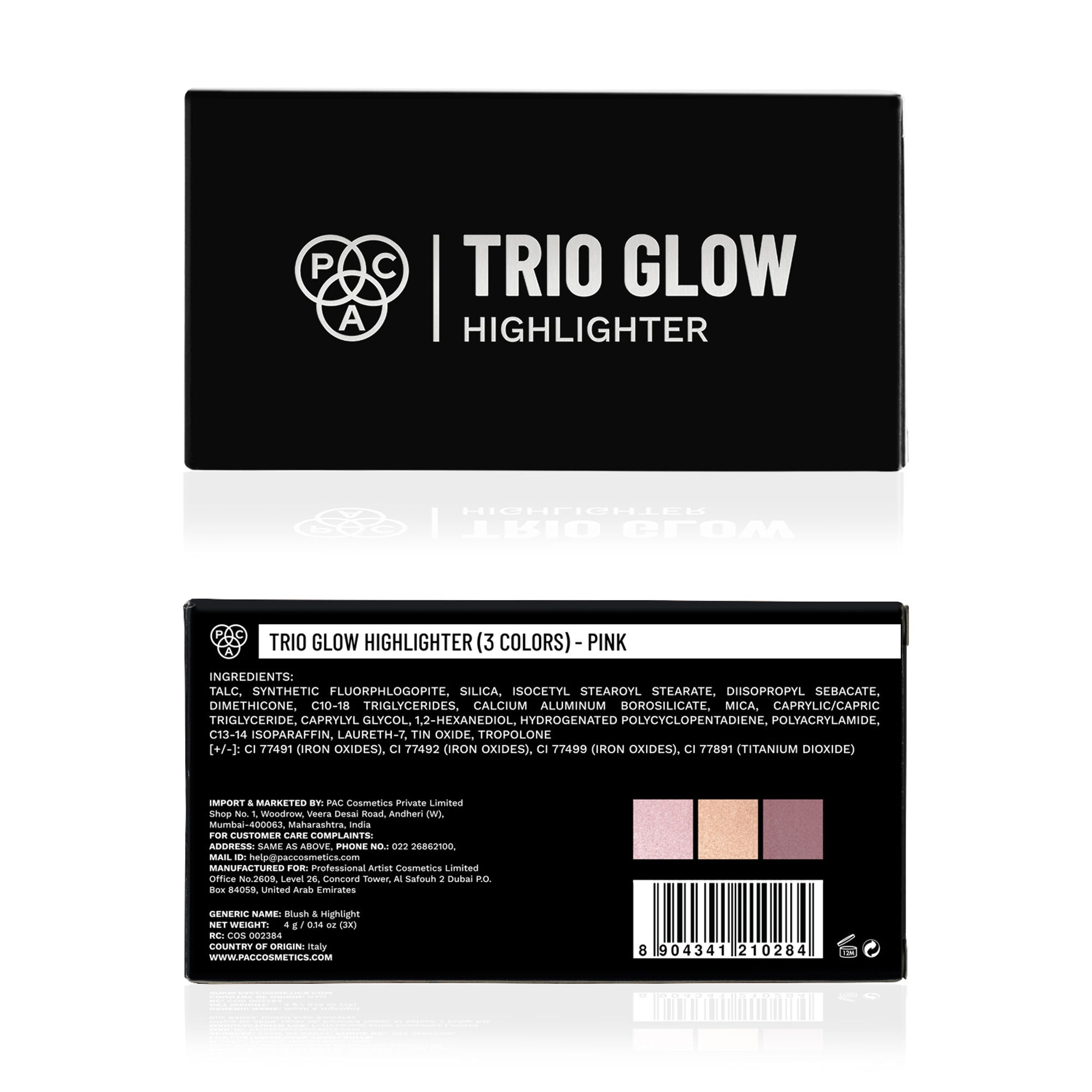 PAC Studio Trio Glow Highlighter X3 Pink - Ultra Blinding Finish, Silky Smooth Texture, Blends Seamlessly