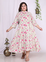 Thumbnail for Swasti Floral Printed Mandarin Collar A-Line Maxi Ethnic Dress