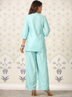 Thumbnail for Ode by House of Pataudi Ethnic Motifs Yoke Design Mirror Work Straight Kurta - Distacart