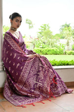 Thumbnail for Vishnu Weaves Women's Wine Handloom Raw Silk Thread Weaving Saree with Blouse
