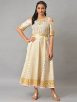 Thumbnail for AURELIA Ethnic Motifs Printed Cold-Shoulder Sleeves Midi Fit & Flare Ethnic Dress