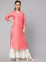 Thumbnail for Aks Ethnic Motifs Printed Round Neck Chanderi Silk Straight Kurta - Distacart