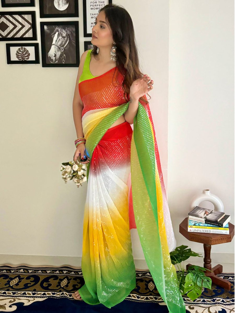 Anouk Embellished Sequinned Pure Georgette Designer Saree - Distacart