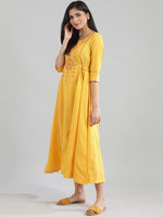 Thumbnail for AURELIA Women Yellow Embroidered A-Line Dress - Distacart