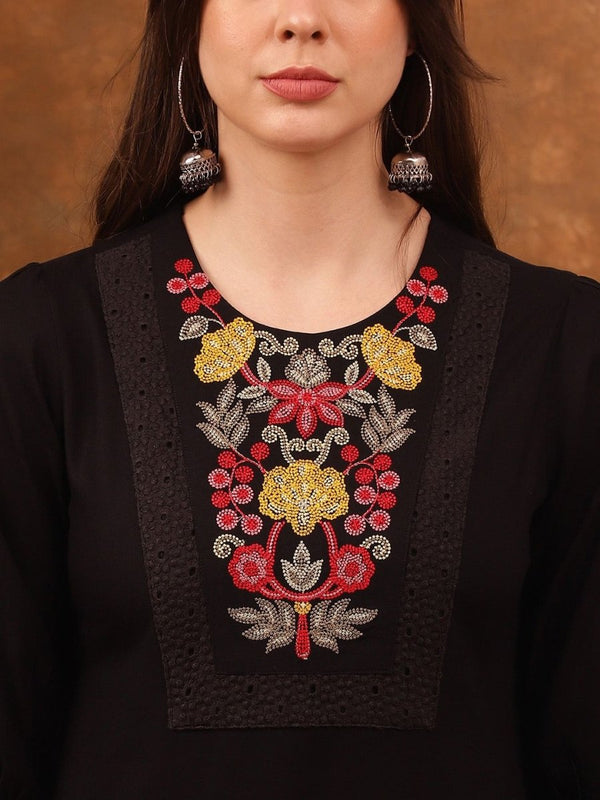 Anouk Floral Yoke Design Thread Work Straight Kurta