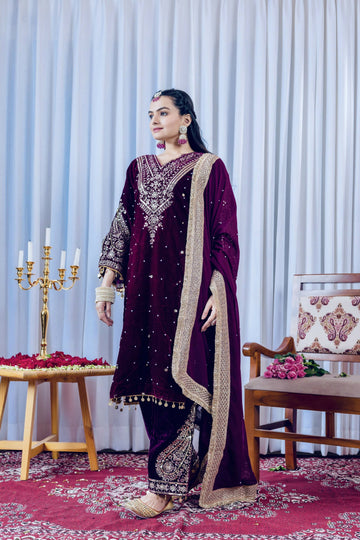 Teeya Creation Rani Color Velvet Silk Embroidery Work Party Wear Suit - Distacart