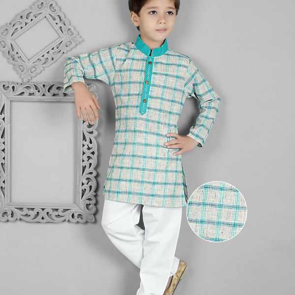 Joban Fashion Kids Island Cotton Full Sleeves Striped Kurta and Pyjama- Teal Blue - Distacart