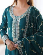 Thumbnail for Joban Fashion Green Kurta set with Pant Chinon silk Thread with Sequins work