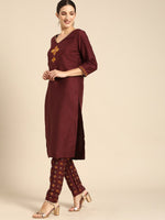 Thumbnail for All About You Women Maroon Floral Yoke Design Regular Kurta with Trousers - Distacart