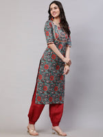 Thumbnail for Aks Floral Printed Regular Gotta Patti Kurta with Harem Pants - Distacart