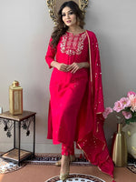 Thumbnail for Kalini Floral Yoke Design Sequinned Kurta With Trousers & Dupatta - Distacart