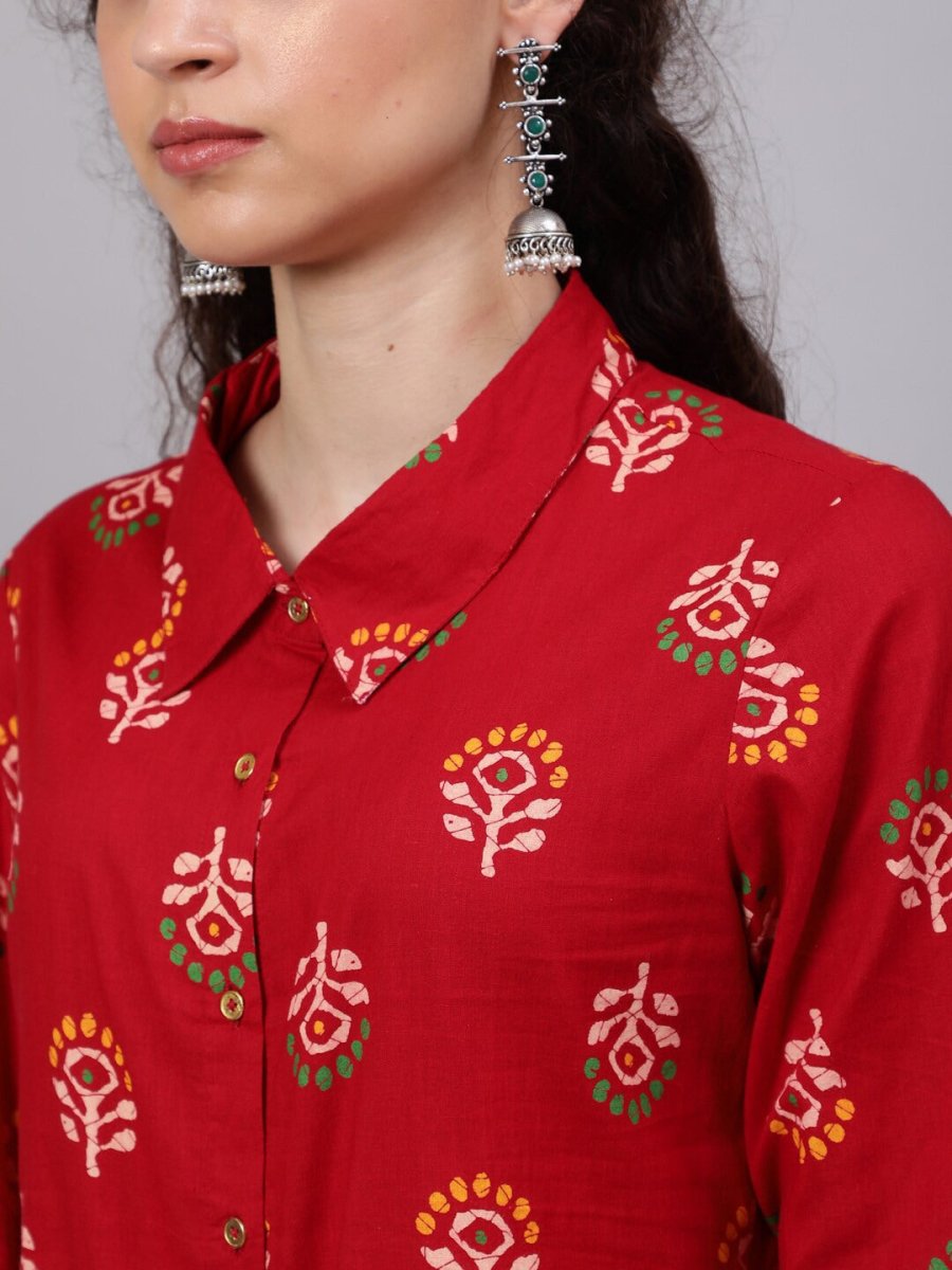 Aks Ethnic Motifs Printed Shirt Collar Kurta - Distacart