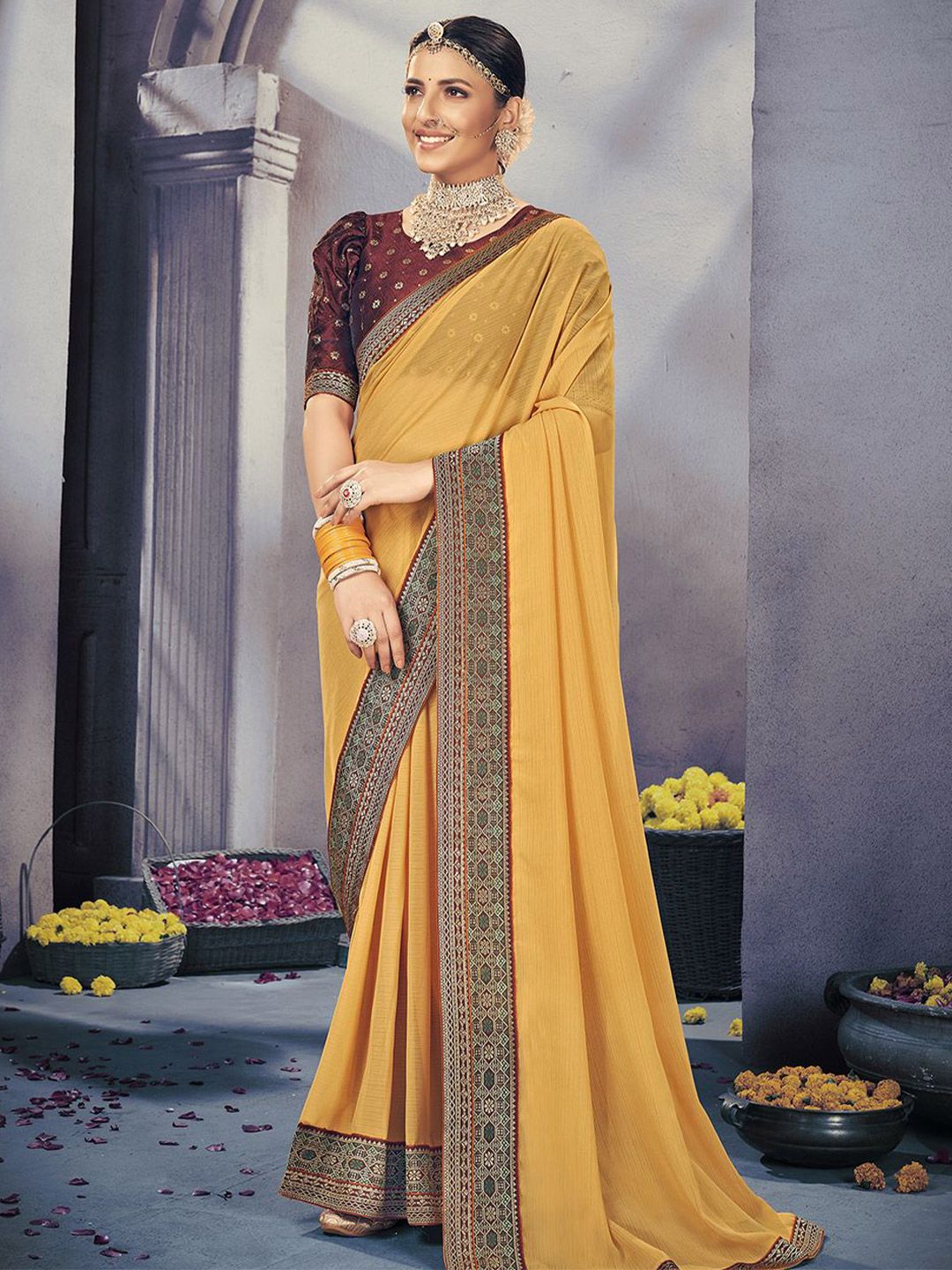 Mitera Ready to Wear Saree With Heavy Brocade Blouse - Distacart