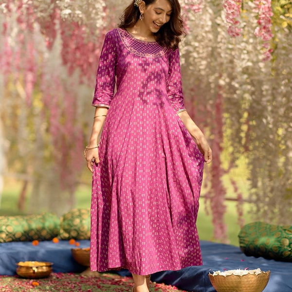 AURELIA Ethnic Motifs Printed Flared Pure Cotton A-Line Maxi Dress - Distacart