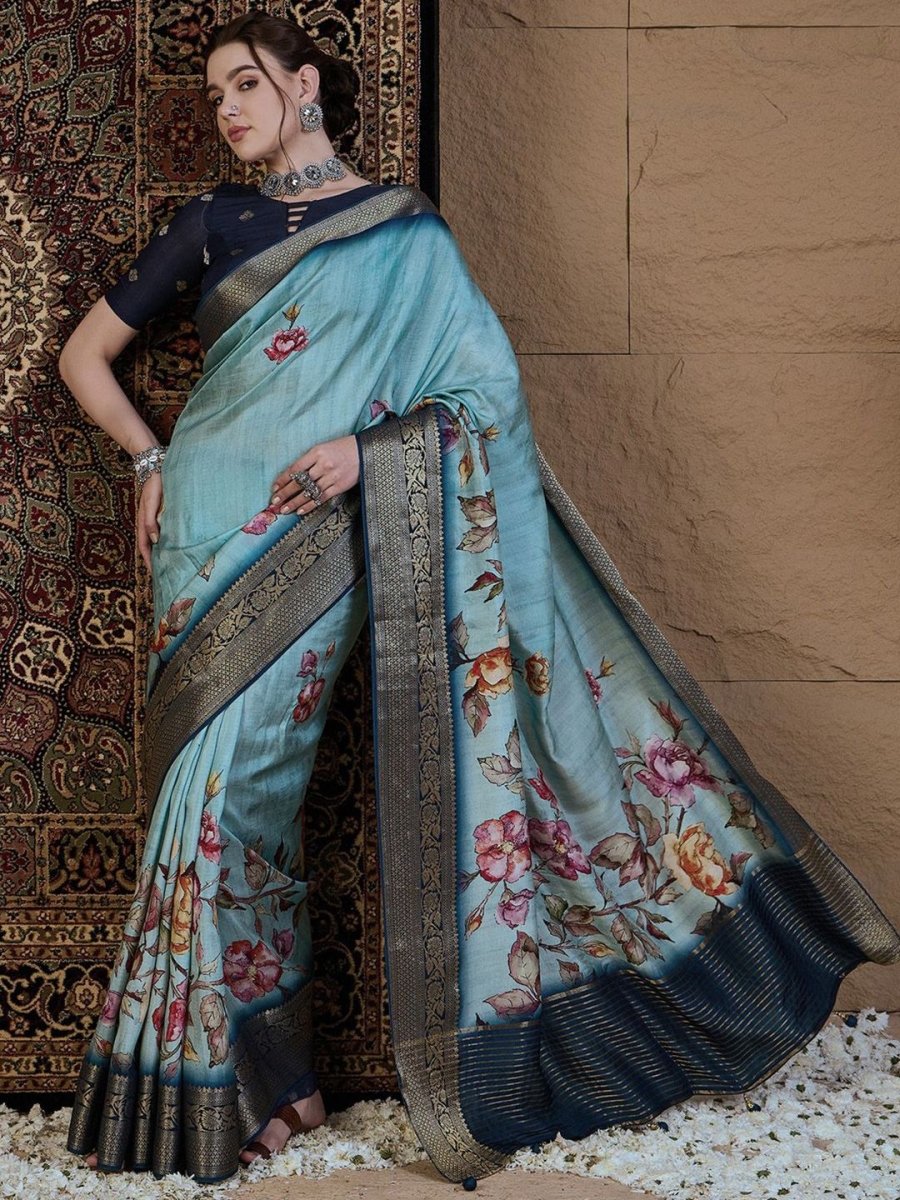 Anouk Floral Zari Silk Blend Saree - Distacart