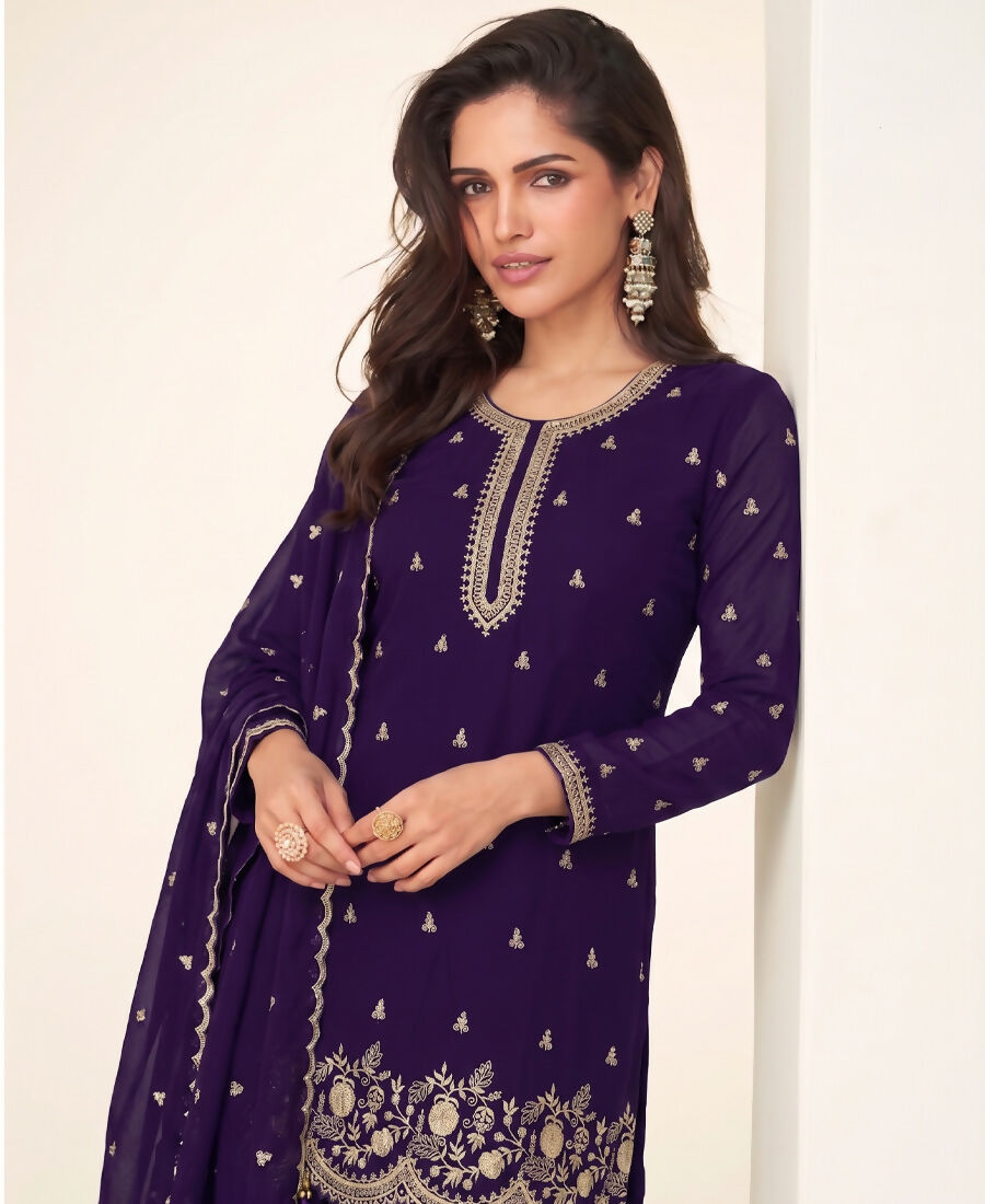 KC Bollywood Style Purple Georgette Suit For Women - Dista