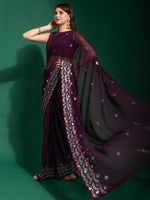 Thumbnail for Anouk Purple & Blue Embellished Sequinned Saree - Distacart