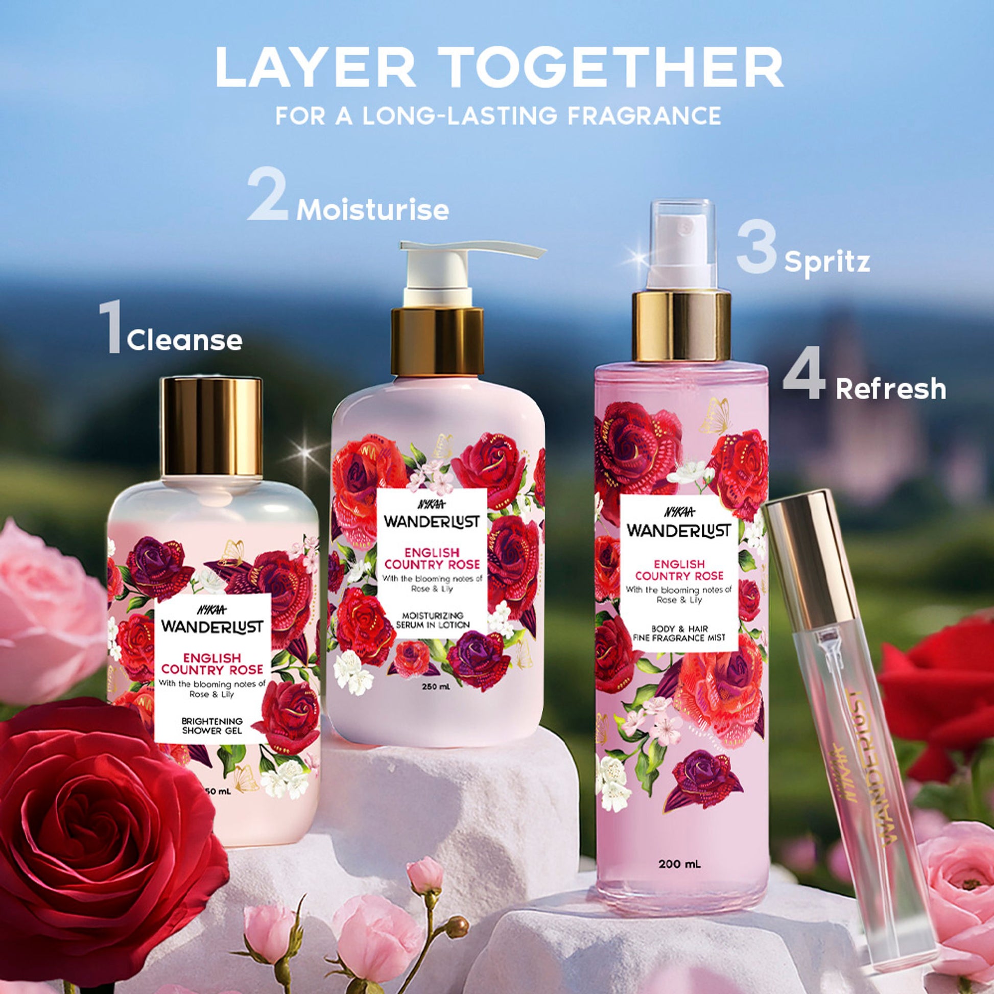 Wanderlust Shower Gels - English Country Rose - Distacart