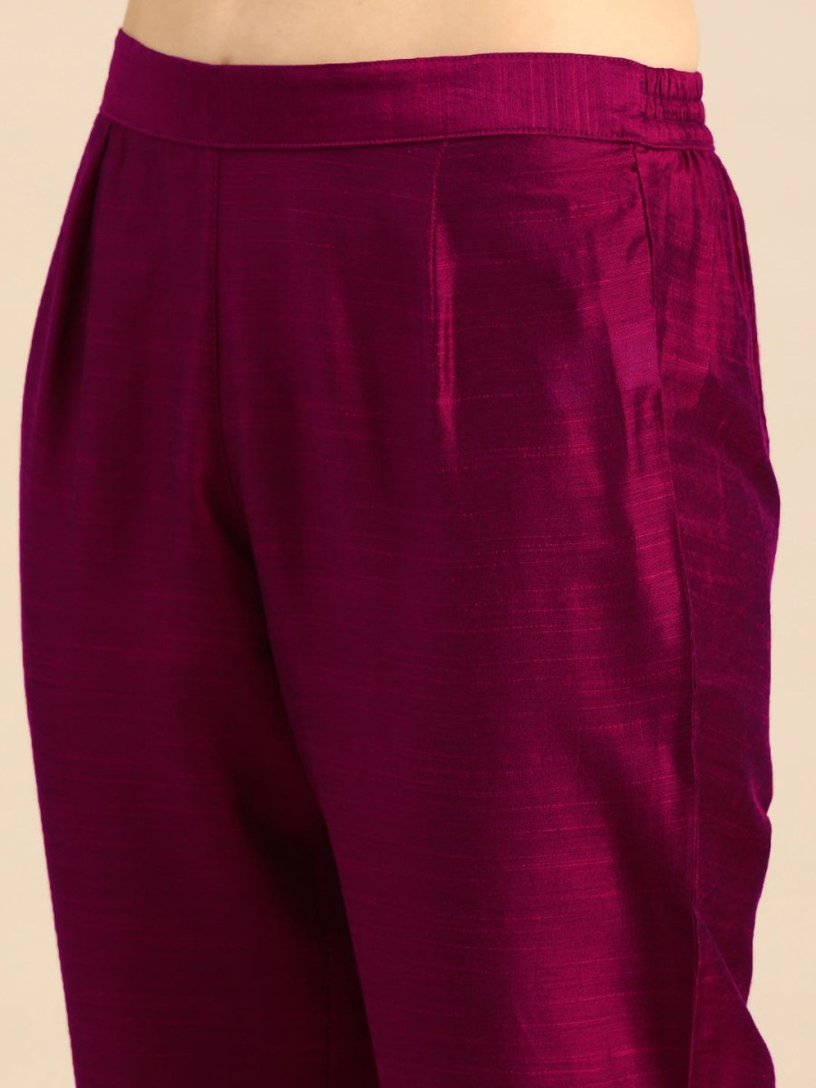 Anouk Women Purple Thread Work Kurta with Trousers & With Dupatta - Distacart