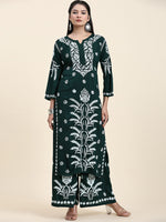 Thumbnail for HOUSE OF KARI Floral Embroidered Chikankari Pure Cotton Straight Kurta With Palazzo - Distacart