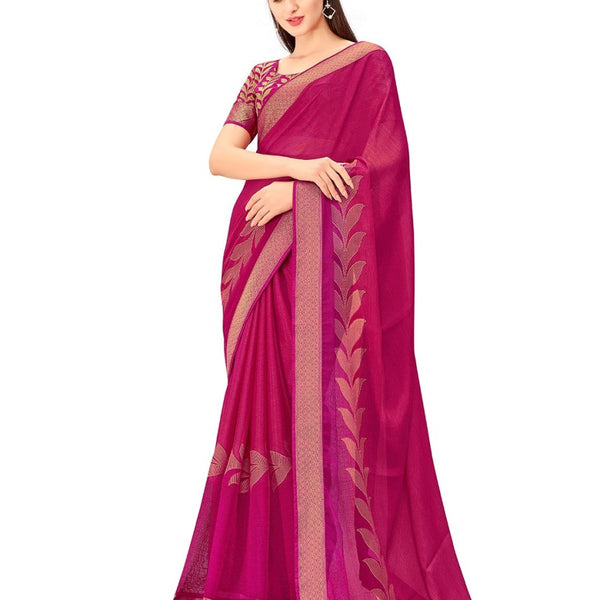 Anouk Pink Floral Printed Zari Pure Chiffon Saree - Distacart