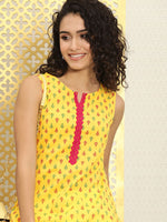 Thumbnail for Ode by House of Pataudi Women Yellow Ethnic Motifs Printed Rozana Straight Kurta - Distacart