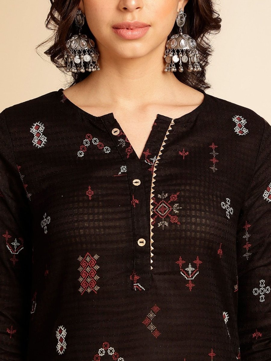 Anouk Black Ethnic Motifs Printed Round Neck Gotta Patti Cotton Straight Kurta - Distacart