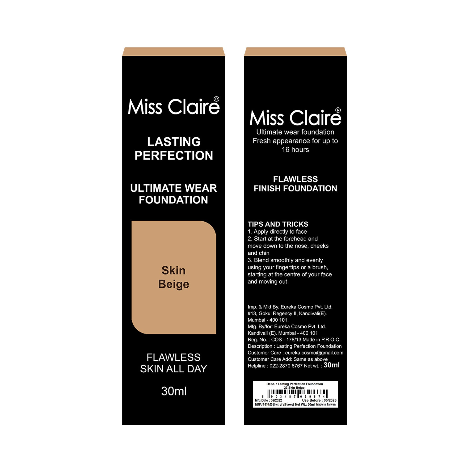 Miss Claire Lasting Perfection Ultimate Wear Foundation - 23 Skin Beige - Distacart