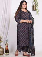 Thumbnail for Swasti Plus Size Ethnic Motif Printed Gotta Patti Cotton Kurta With Trousers & Dupatta