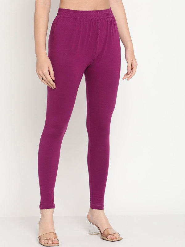 TAG 7 Women Purple Solid Comfort Fit Ankle Length Leggings - Distacart