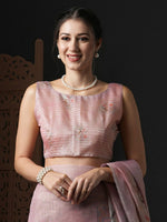 Thumbnail for Anouk Pink & Green Floral Printed Organza Saree - Distacart