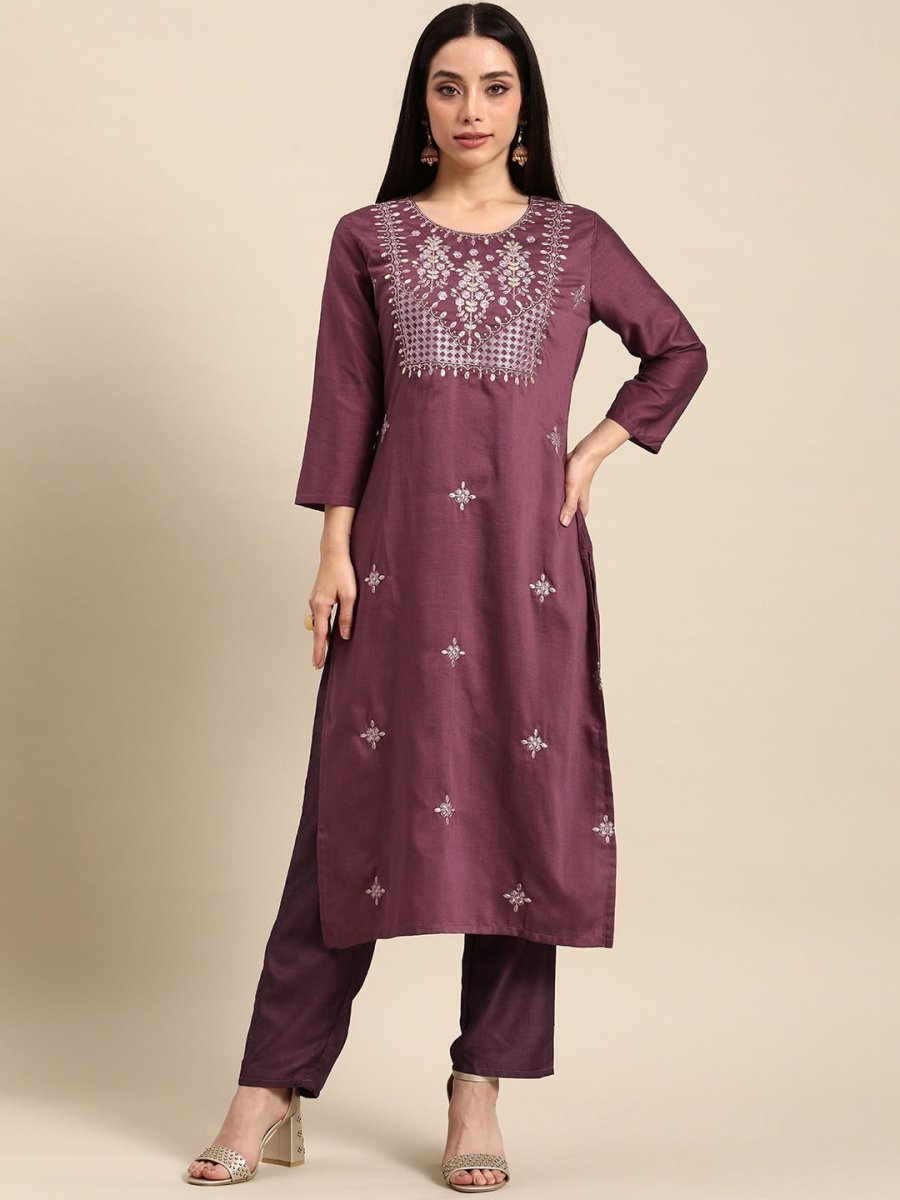 All About You Women Ethnic Motifs Embroidered Kurta With Trousers - Distacart